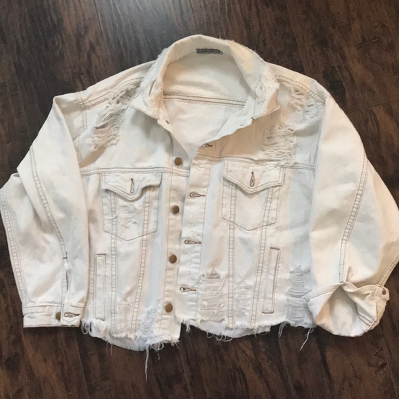 carmar ripped white denim jacket size small - Picture 2 of 6